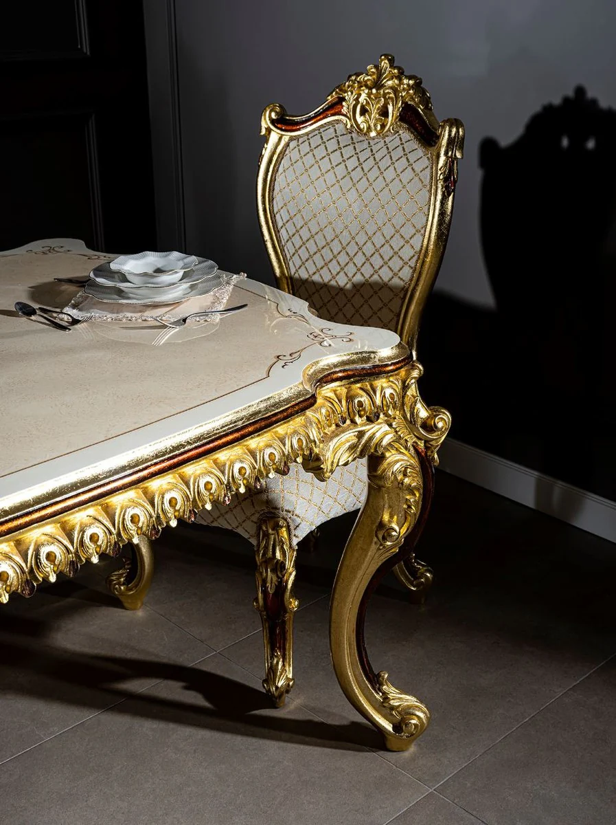 Luxury Baroque Dining Room Chair Set Gray / Gold / Red / Gold 58 x 57 x H. 107 cm - Kitchen Chairs Set of 6 in Baroque Style - Baroque Dining Room Furniture