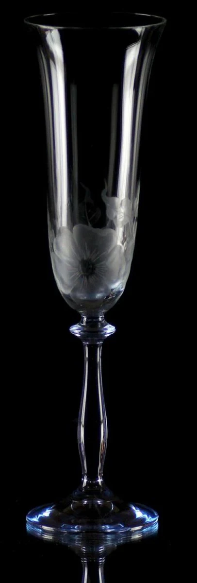 Luxury Baroque Champagne Glass Set of 6 Blue Ø 7 x H. 24.5 cm - Handmade and hand-engraved champagne glasses with flower design - Hotel & Restaurant Accessories