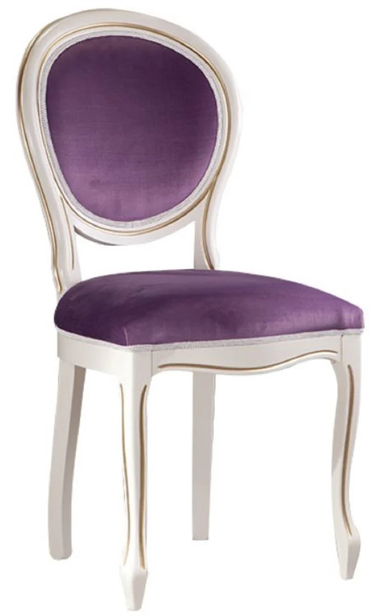 Luxury Baroque dining room chair white / gold / purple 47 x 42 x H. 98.5 cm - Baroque dining room furniture