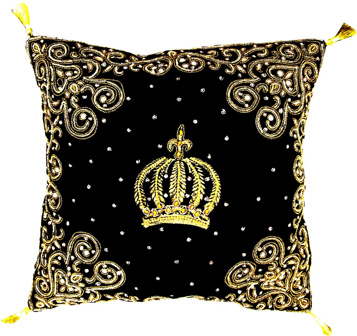 Harald Glööckler luxury baroque decorative cushion Pompöös by black / gold crown elaborately decorated with sequins and rhinestones
