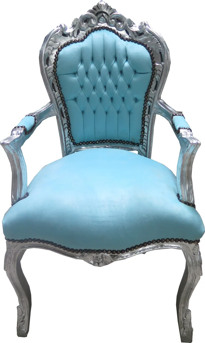 Baroque dining room chair with armrests turquoise/silver - furniture antique style