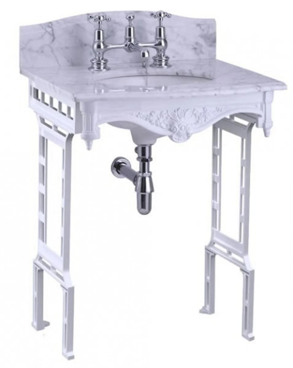 Luxury Art Nouveau standing washbasin white / white with marble top with splash guard at the back - baroque washbasin baroque style antique style