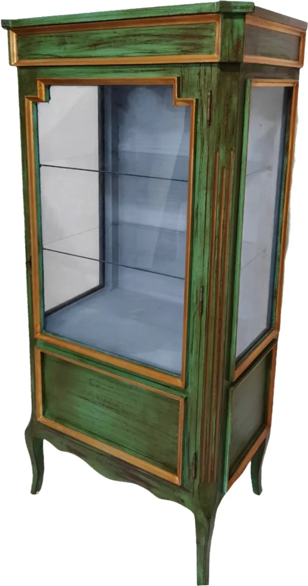 Baroque display cabinet antique style green / gold display cabinet 160 cm - living room cabinet - antique style furniture