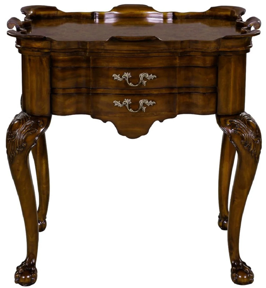 Luxury baroque side table with 2 drawers and removable tray brown 82 x 62 x H. 80 cm - Elegant mahogany tea table - Baroque living room furniture - Luxury quality