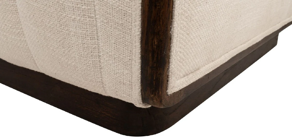 Luxury sofa beige / dark brown 202 x 82.5 x H. 75.5 cm - living room sofa with fine mindi wood and sesame fabric - living room furniture - luxury quality