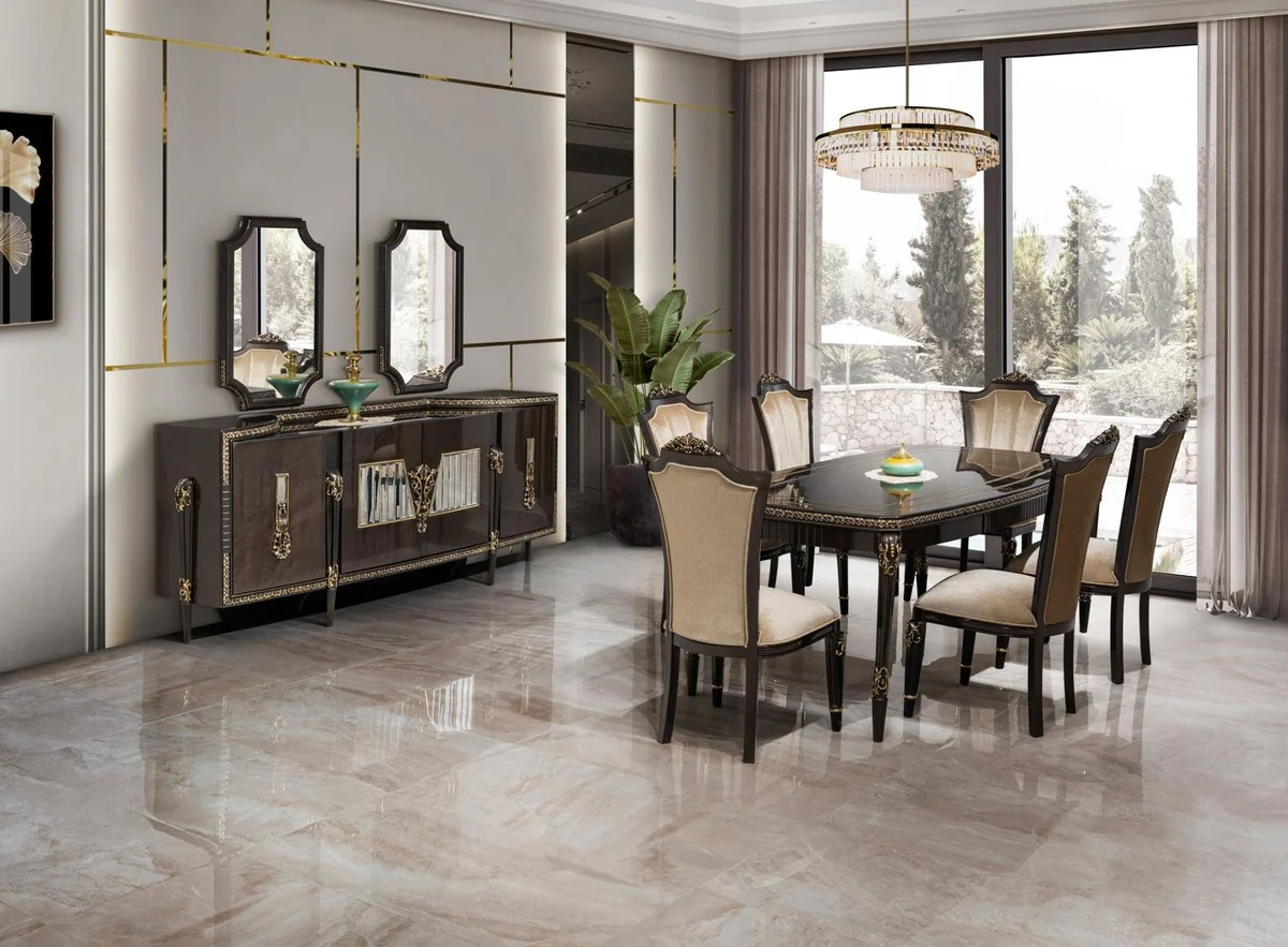 Luxury Baroque Dining Room Chair Set of 8 Light Brown - Baroque Furniture