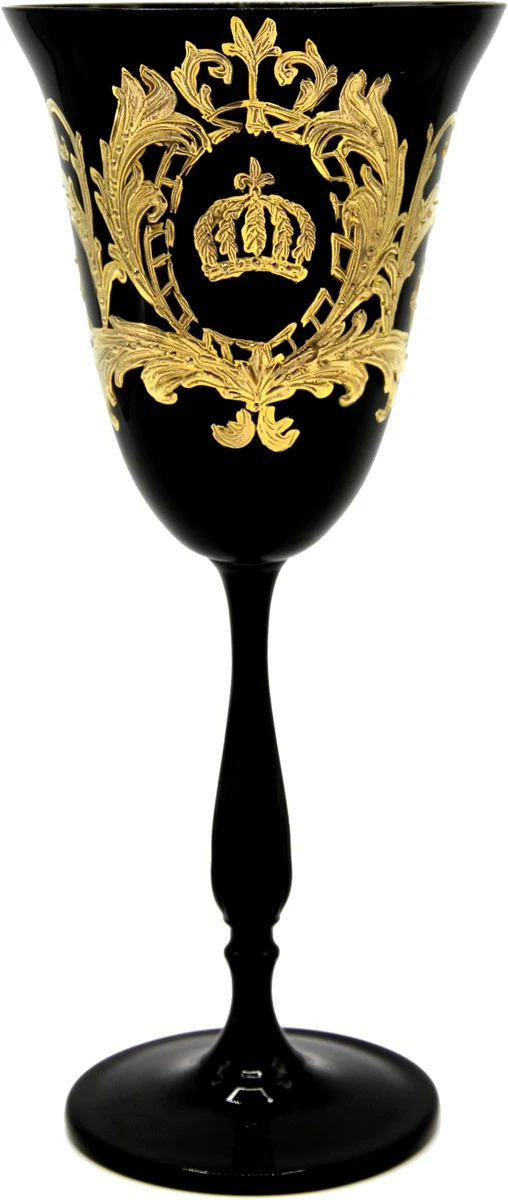 Pompöös by Luxus white wine glass with 24 carat gold plating black / gold Ø 8.7 x H. 20.3 cm - Pompöös white wine glass designed by Harald Glööckler