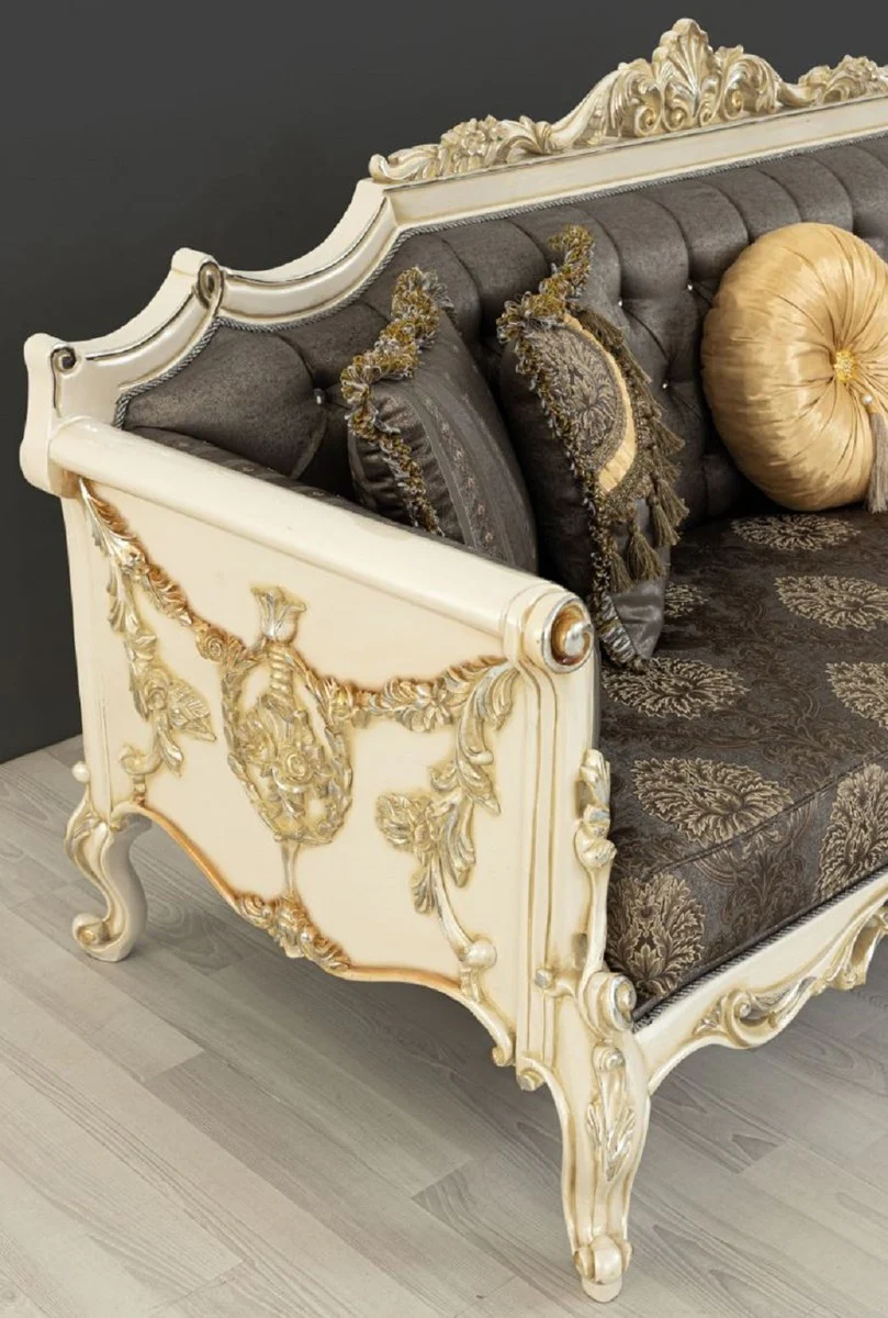Luxury Baroque Sofa Gray / Brown / White / Gold / Silver - Handmade Living Room Sofa with Elegant Pattern and Rhinestones - Baroque Living Room Furniture - Noble & Magnificent