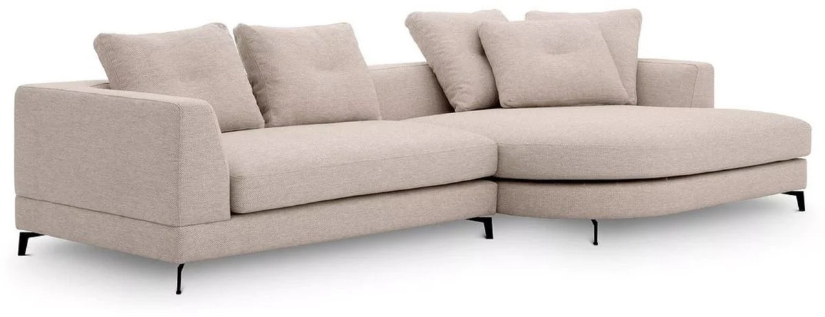 Luxury corner sofa right side sand color / black 310 x 150 x H. 65 cm - living room sofa with cushions - living room furniture - living room furnishings - luxury furniture - luxury furnishings