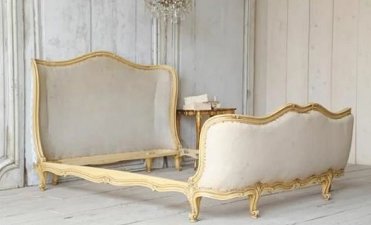 Luxury Baroque Double Bed Cream / Gold - Solid Wood Bed - Bedroom Furniture in Baroque Style - Noble & Magnificent