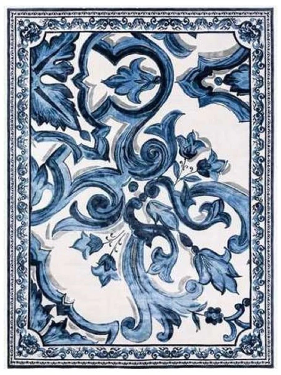 Luxury Baroque Living Room Wool Rug White / Blue - Various Sizes