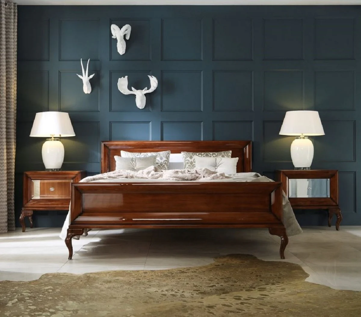 Luxury Art Deco bedside table high gloss brown 70 x 42 x H. 65 cm - Mirrored side table with drawer - Luxury bedroom furniture - Luxury Art Deco furniture