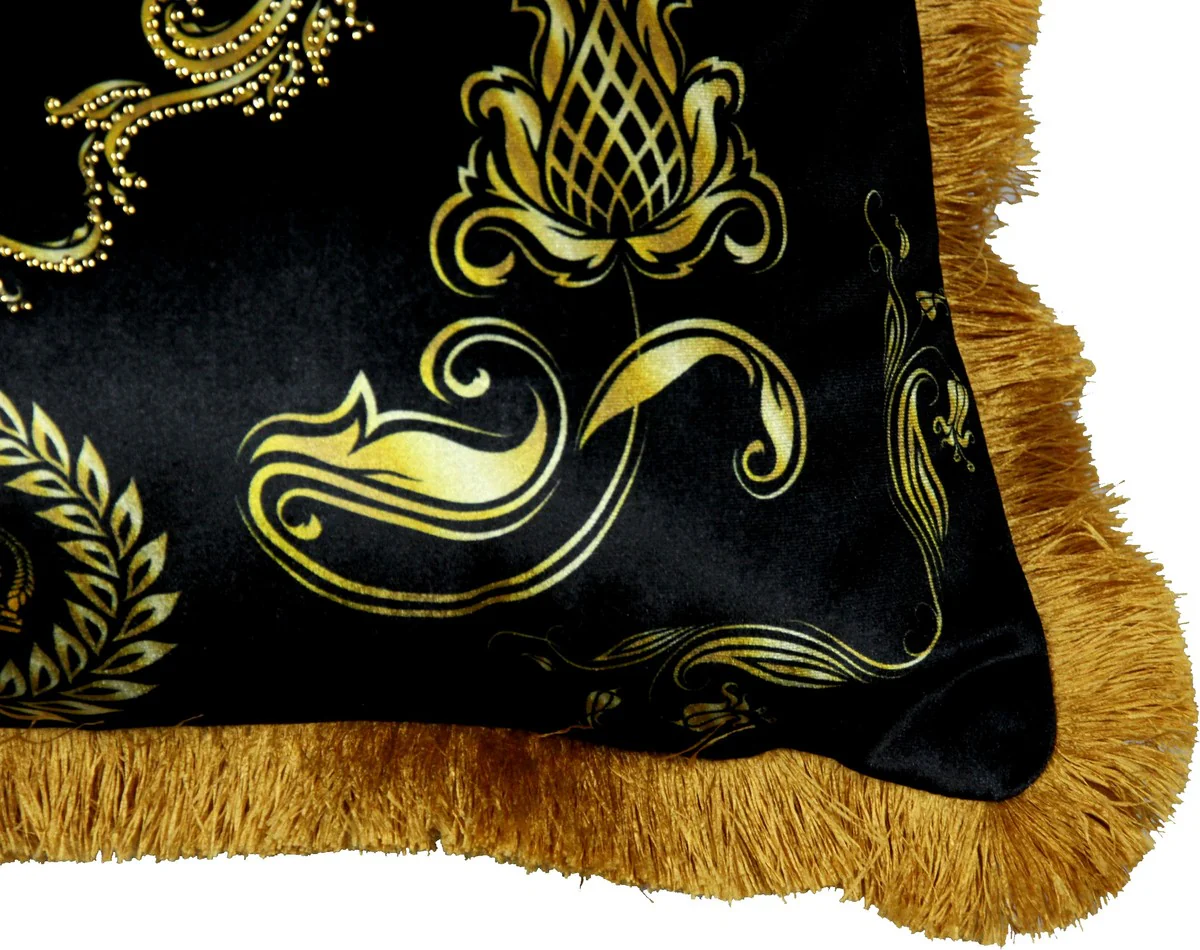 Harald Glööckler luxury decorative baroque cushion Pompöös by black / gold crown deluxe with rhinestones - Glööckler cushion