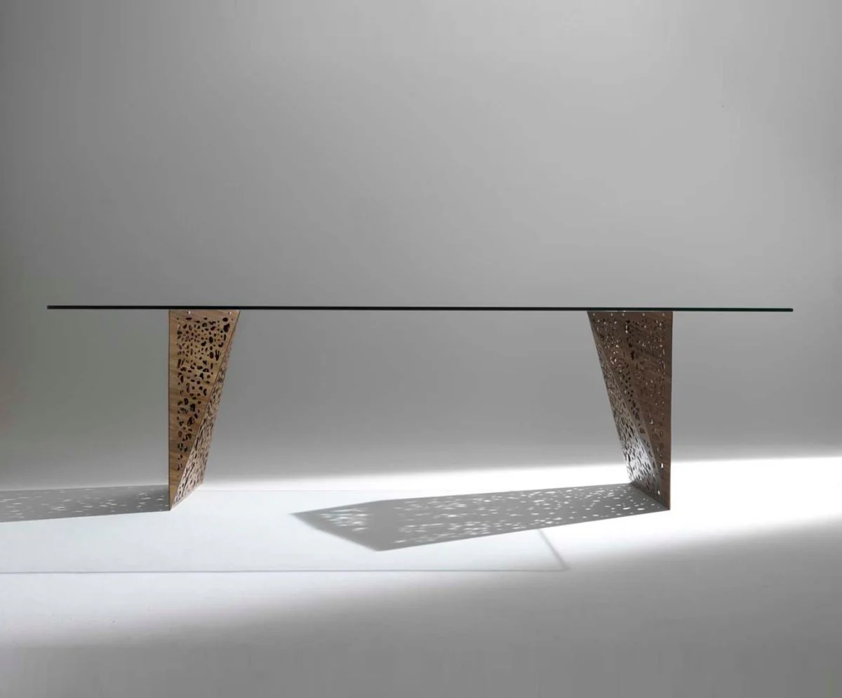 Luxury dining table with glass top and LED lighting brown 250 cm - Made in Italy