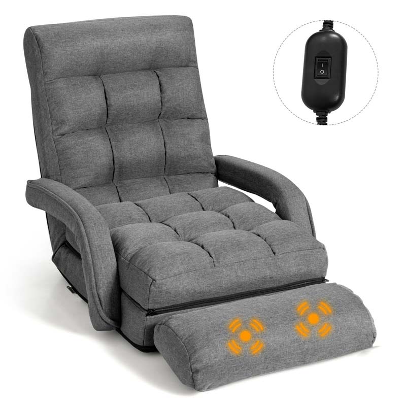 Foldable Massage Floor Chair Recliner, Single Lazy Sofa with Ergonomic Armrest, Adjustable 5 Backrest Position & Detachable Mat