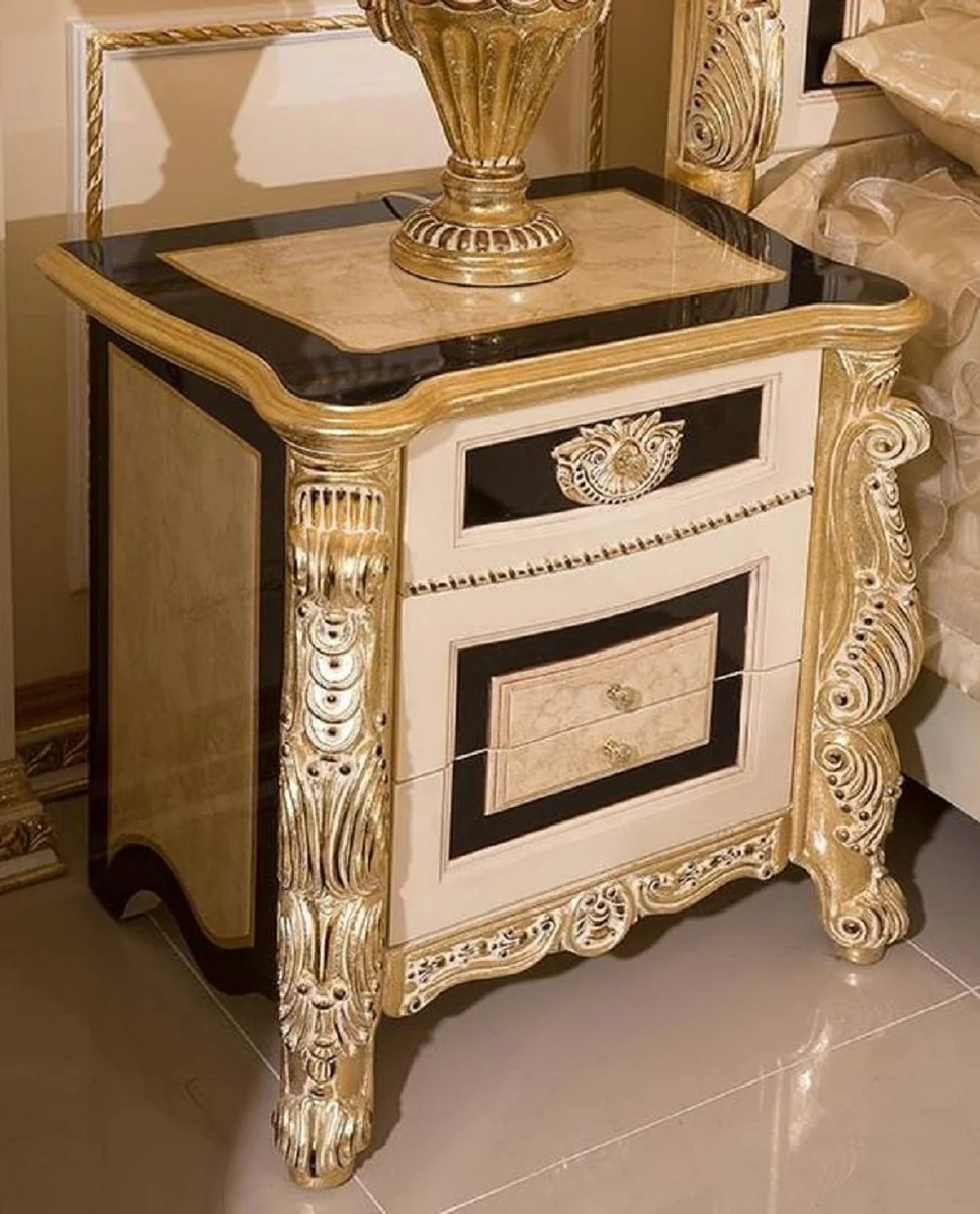 Luxury baroque night dresser white / beige / black / gold - magnificent baroque style bedside table with 3 drawers - luxury bedroom furniture in baroque style - baroque furniture - baroque interior