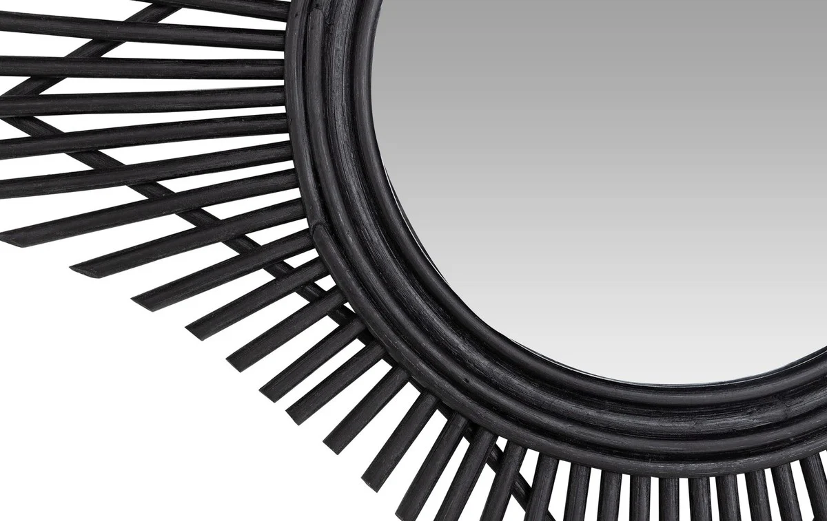 Designer rattan mirror black 70 x 3.5 x H. 70 cm - decorative accessories