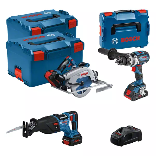 BOSCH COMBI-KIT 3 18V TOOLS: GSB 18V-110C + GKS 18V-68GC + GSA 18V-28 + 1 4.0 AH BATTERY (PROCORE) + 2 5.5 AH BATTERIES (PROCORE) + GAL 1880CV (L)