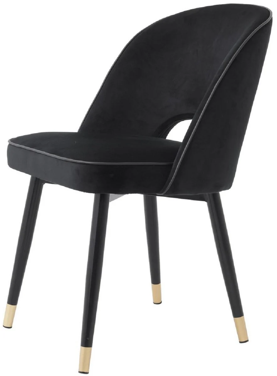 Luxury dining room chair set black / brass 53 x 56 x H. 84 cm - Dining room chairs with elegant velvet fabric - Dining room furniture