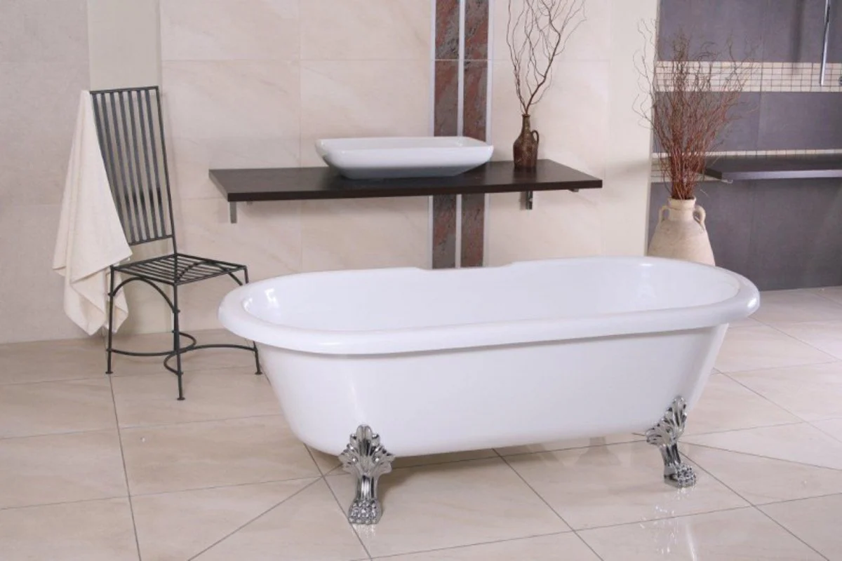 Freestanding luxury bathtub Art Nouveau Milano white/silver - Baroque bathroom
