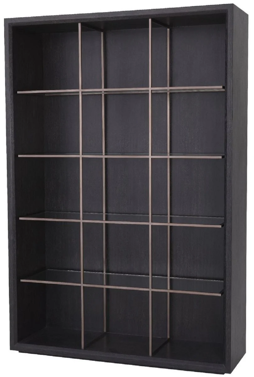 Luxury shelf cabinet with 4 glass shelves anthracite gray / copper colors 150 x 46 x H. 221.5 cm - bookcase - living room cabinet - office cabinet - luxury cabinet