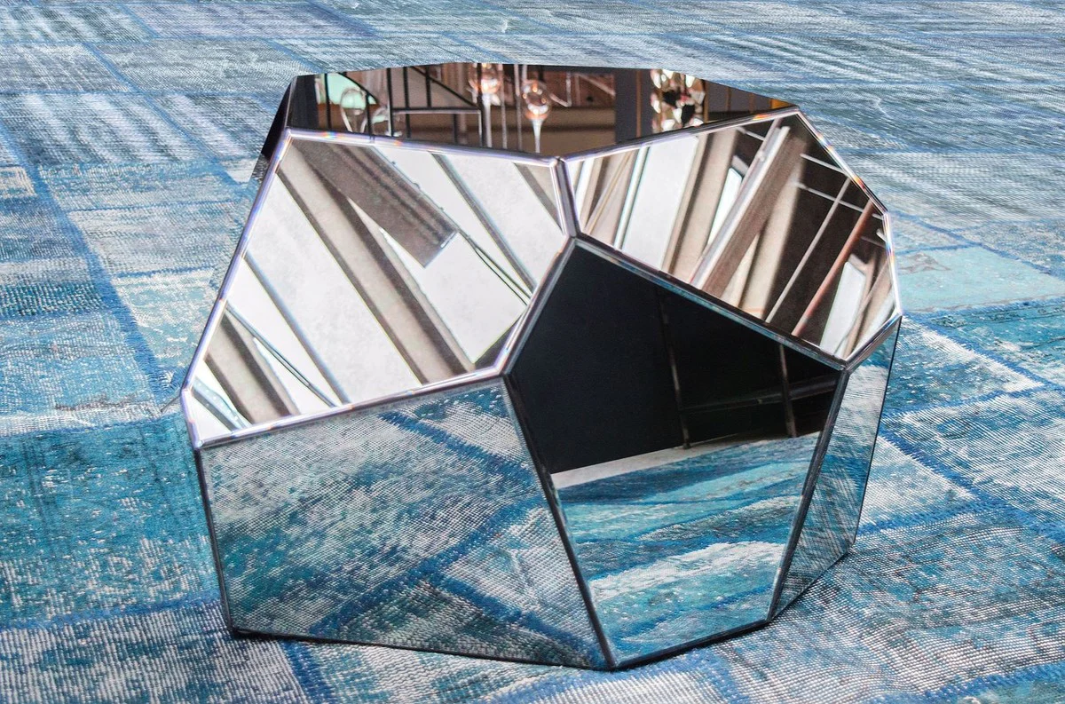 Designer living room table / side table with antique mirror glass 89 x 90 x H. 45 cm - designer collection