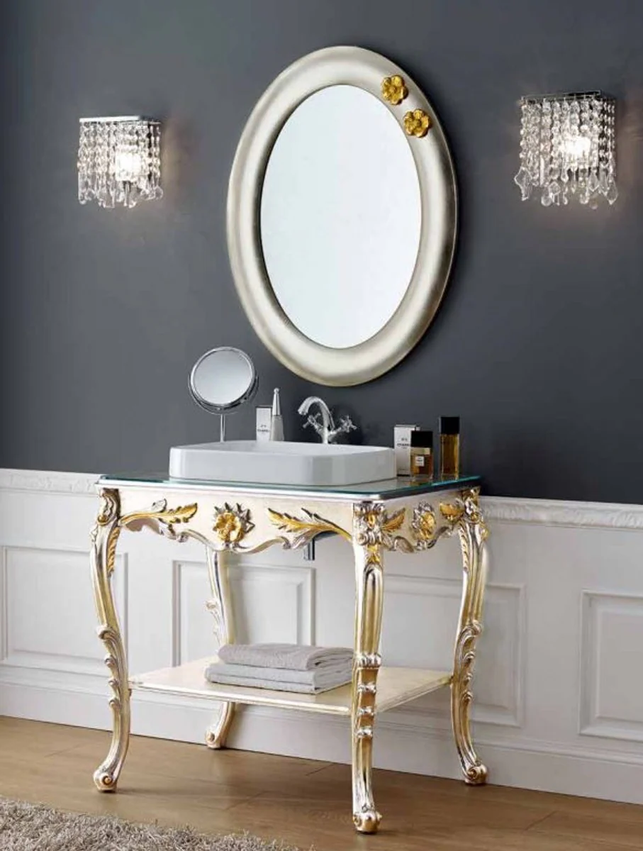 Luxury baroque bathroom set silver / gold - 1 washbasin & 1 wall mirror - bathroom furniture in baroque style - noble & magnificent