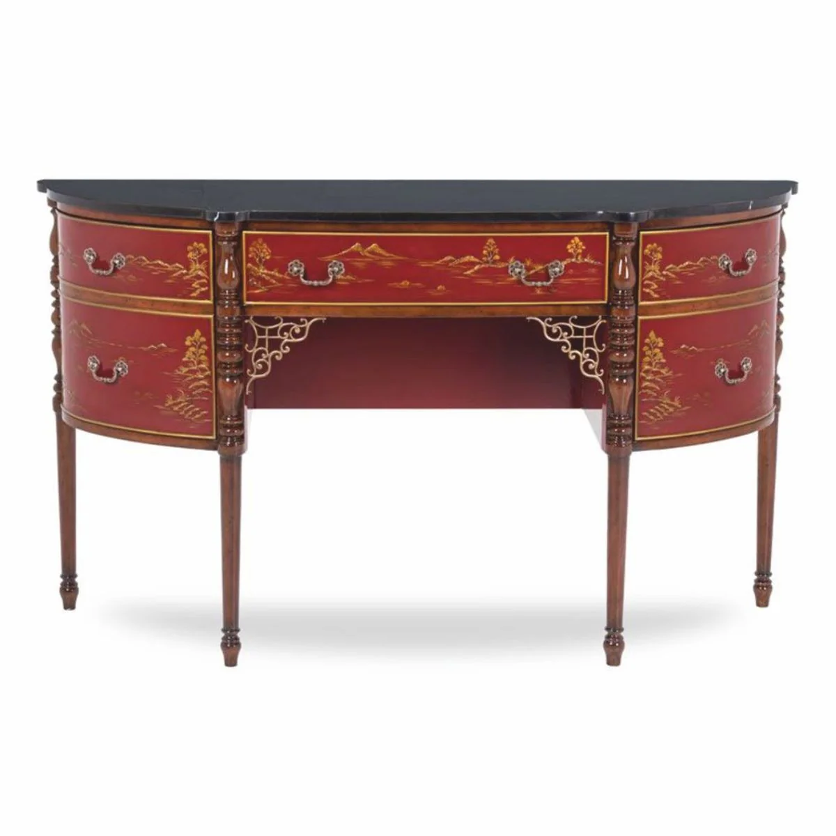 Luxury baroque chest of drawers with marble top red / brown / gold / black 145 cm