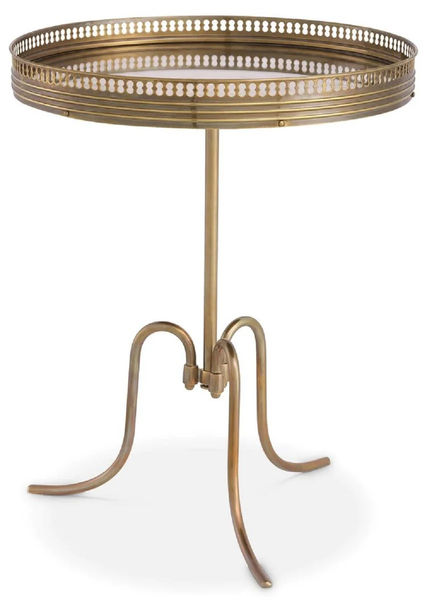 Luxury side table vintage brass Ø 46 x H. 56.5 cm - Round brass table with antique mirror glass - Living room furniture - Luxury furniture - Luxury furnishings - Luxury interior
