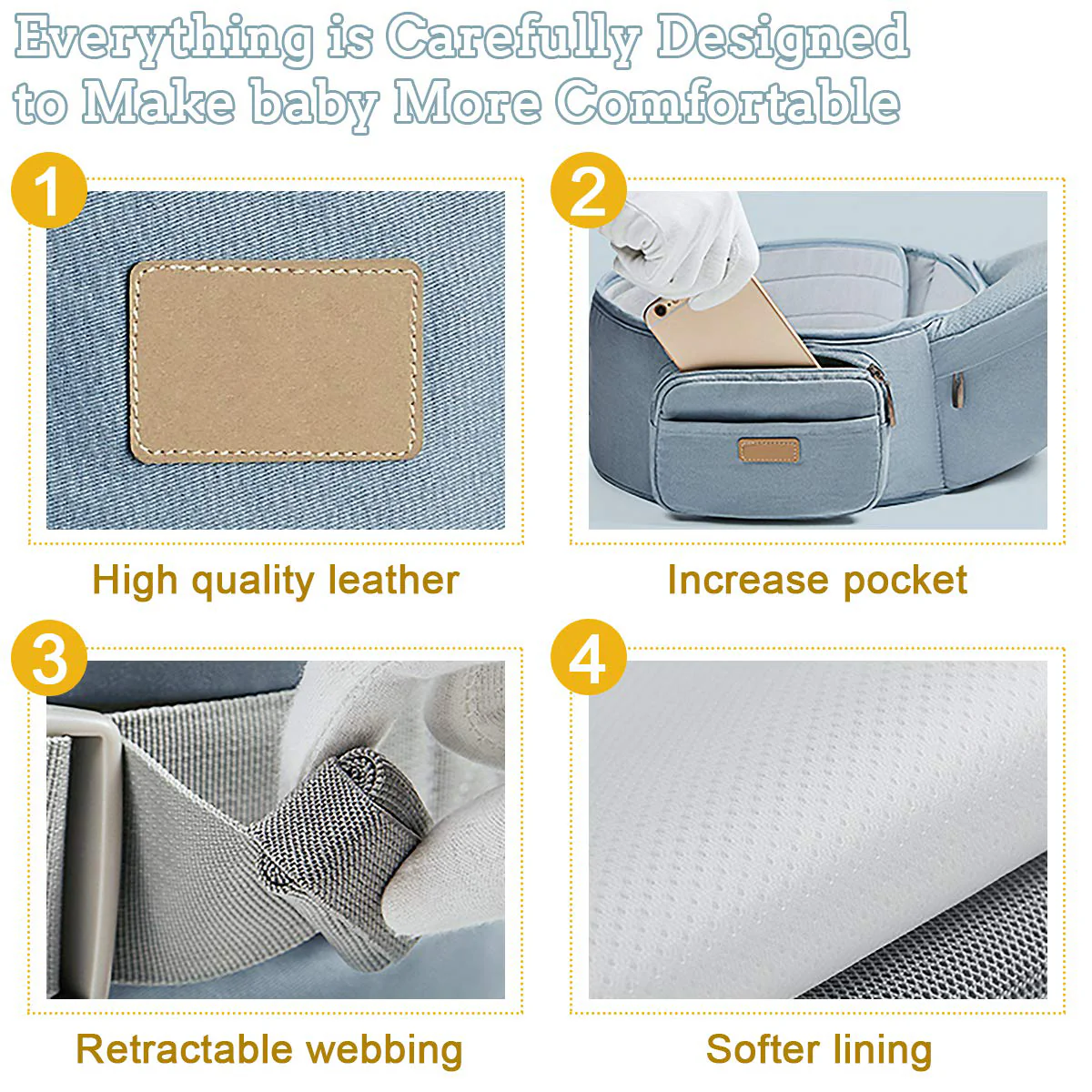 Baby – Tragehilfe, 6-in-1-Babytrage mit Taillenhocker, Babytrage mit Hüftsitz zum Stillen, Einheitsgröße – passend für Neugeborene, Säuglinge und Kleinkinder (blau)