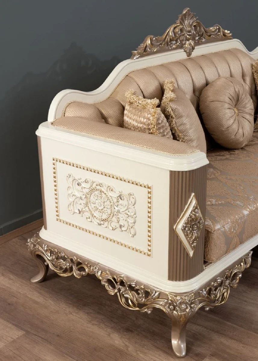Luxury Baroque Sofa Brown / Silver / White / Brown / Gold 234 x 93 x H. 124 cm - Magnificent handmade living room sofa with decorative pillows - Baroque living room furniture