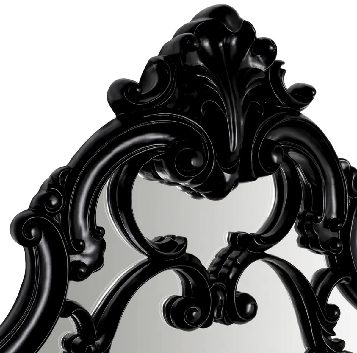 Luxus Barock Mahagoni Spiegel Schwarz - Prunkvoller Barockstil Wandspiegel aus handgeschnitztem Mahagoni Holz - Luxus Möbel im Barockstil - Prunkvolle Barock Möbel - Edel & Prunkvoll