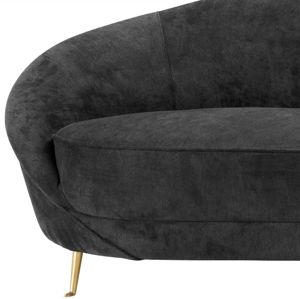 Designer velvet sofa black / brass 245 x 87 x H. 79 cm - Curved luxury couch - Designer living room furniture