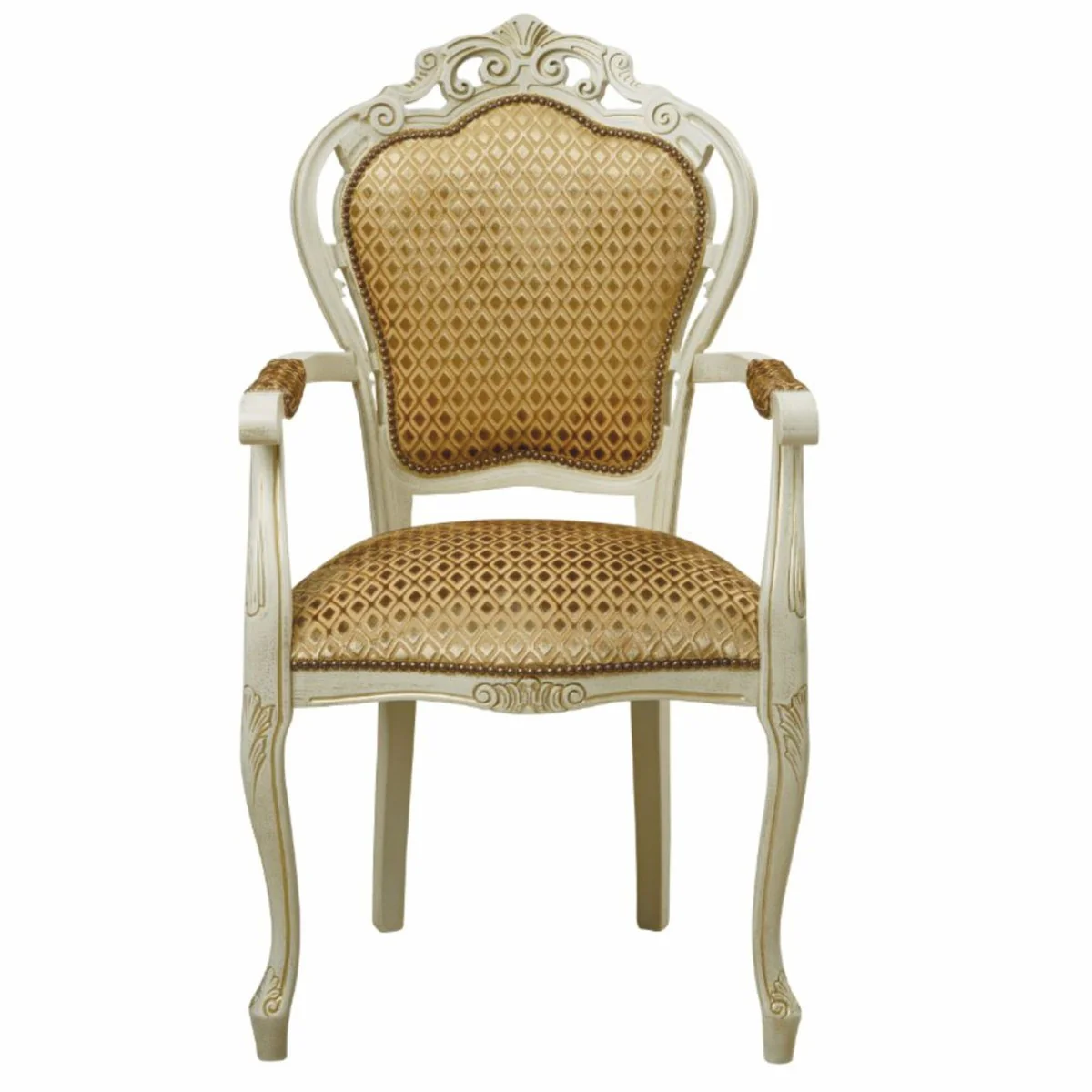 Luxury Baroque Dining Room Chair with Armrests Gold / Cream - Baroque Dining Room Furniture
