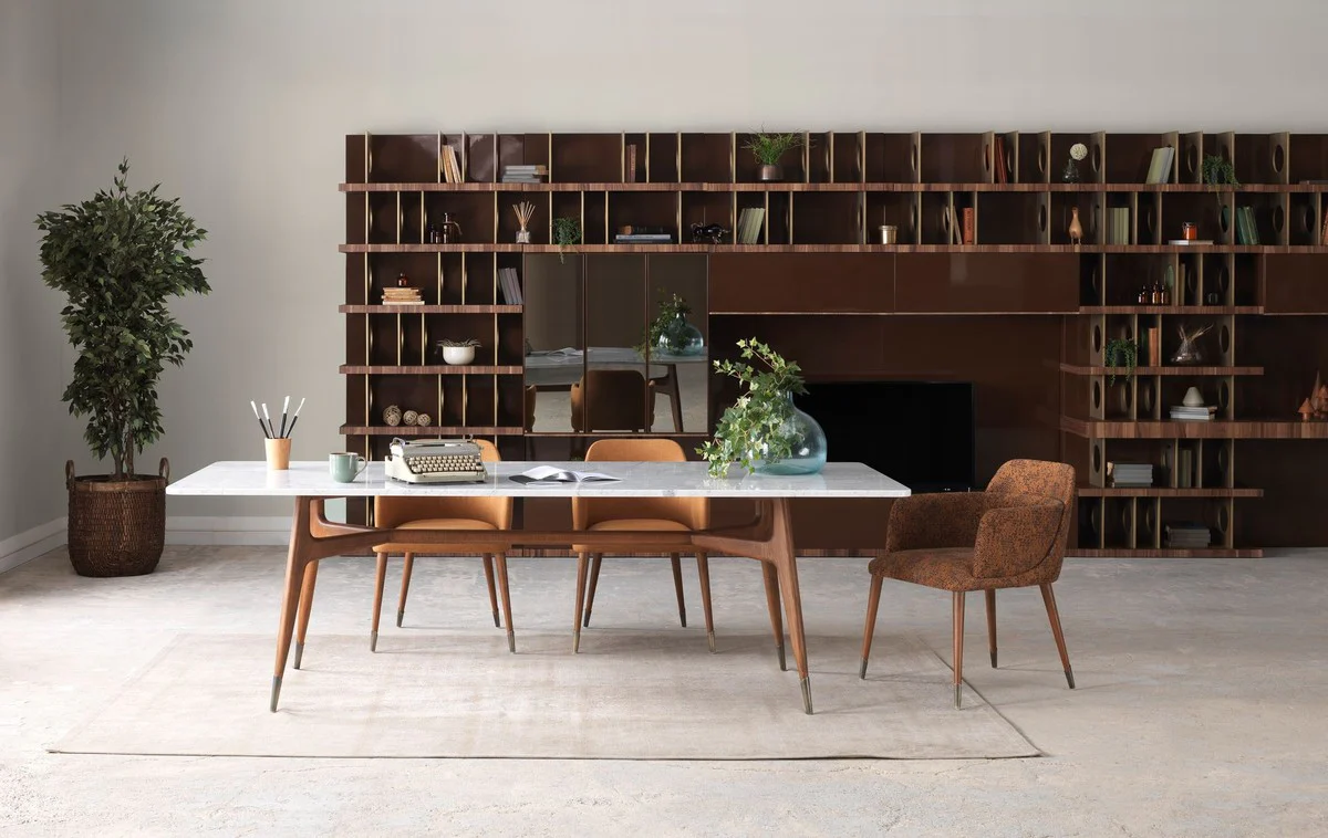 Luxury TV cabinet dark brown / brown / brass 576 x 60 x H. 224 cm - Huge solid wood living room cabinet - Living room furniture - Hotel furniture - Luxury furniture