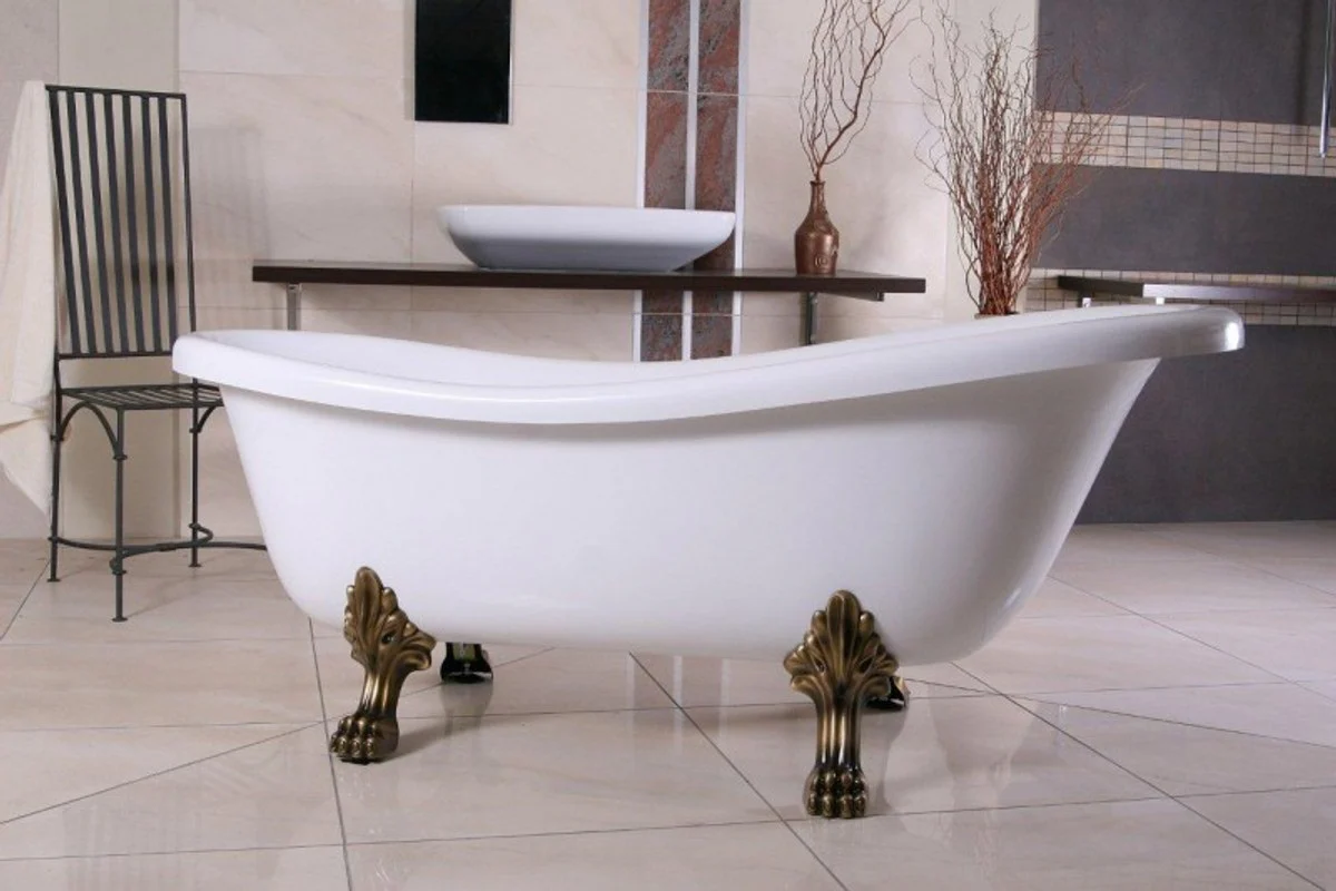 Freestanding luxury bathtub Art Nouveau Roma white/old gold 1560mm - Baroque bathroom - Retro antique bathtub