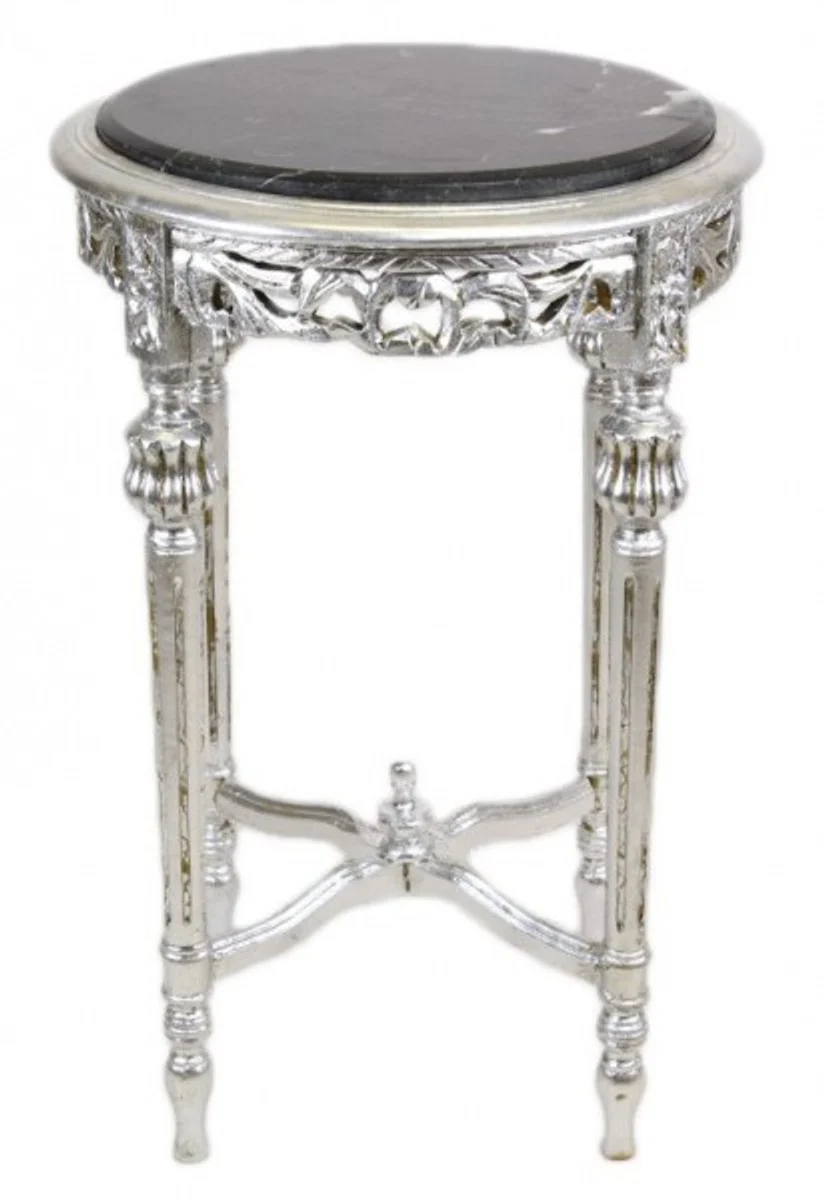 Baroque side table with black marble top round silver 70 x 45 cm antique style - telephone flower table