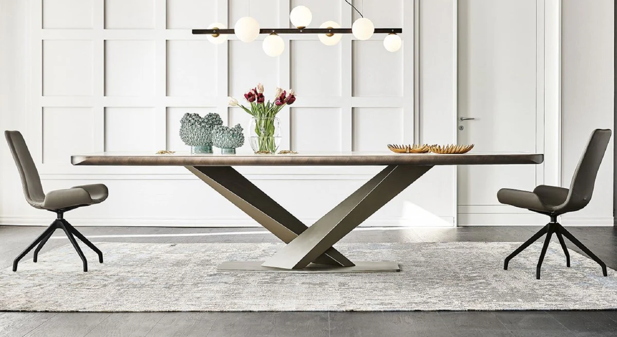 Luxury dining table multicolored / titanium colors 300 x 128 x H. 73 cm - Dining room table with high-quality ceramic table top - Modern dining room furniture - Luxury quality - Made in Italy