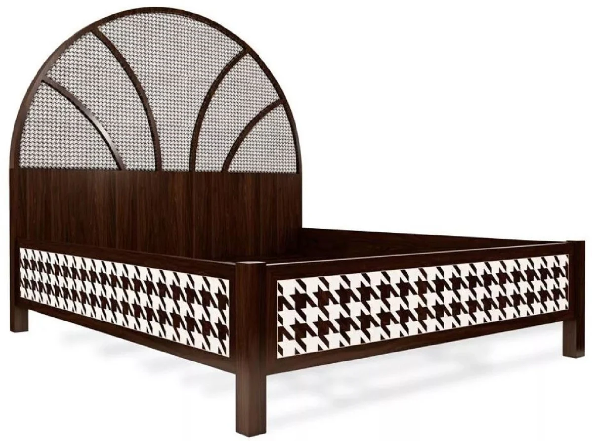 Luxury Art Deco double bed dark brown / white 214 x 191 x H. 180 cm - Solid wood bed - Bedroom furniture - Hotel furniture - Art Deco furniture - Luxury furniture