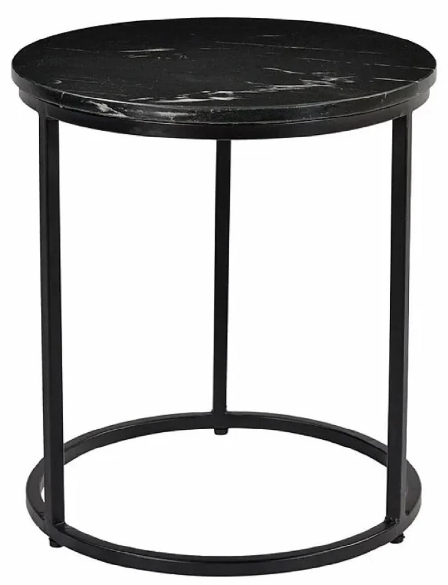 Luxury side table black Ø 40 x H. 45 cm - Round metal table with marble top - Living room furniture - Luxury furniture