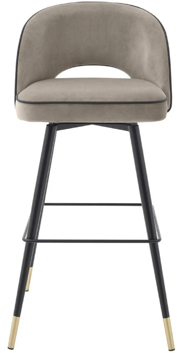 Luxury bar chair set greige / black / brass 51 x 52 x H. 103 cm - bar chairs with swivel seat and elegant velvet fabric - luxury bar furniture