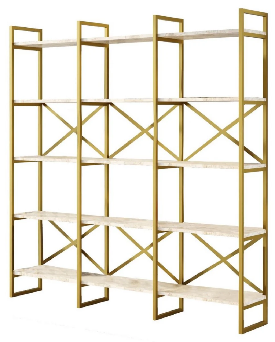 Luxury shelf cabinet with marble shelves gold / white 170 x 30 x H. 175 cm - bookcase - living room cabinet - office cabinet - living room furniture - office furniture - luxury furniture