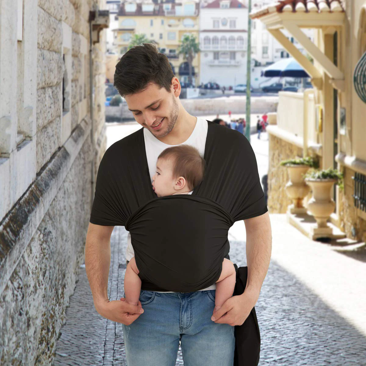 Baby-Wickeltrage, freihändige Babytrage, leicht, atmungsaktiv, weich, perfekt für Neugeborene und Babys, als Duschgeschenk, Schwarz