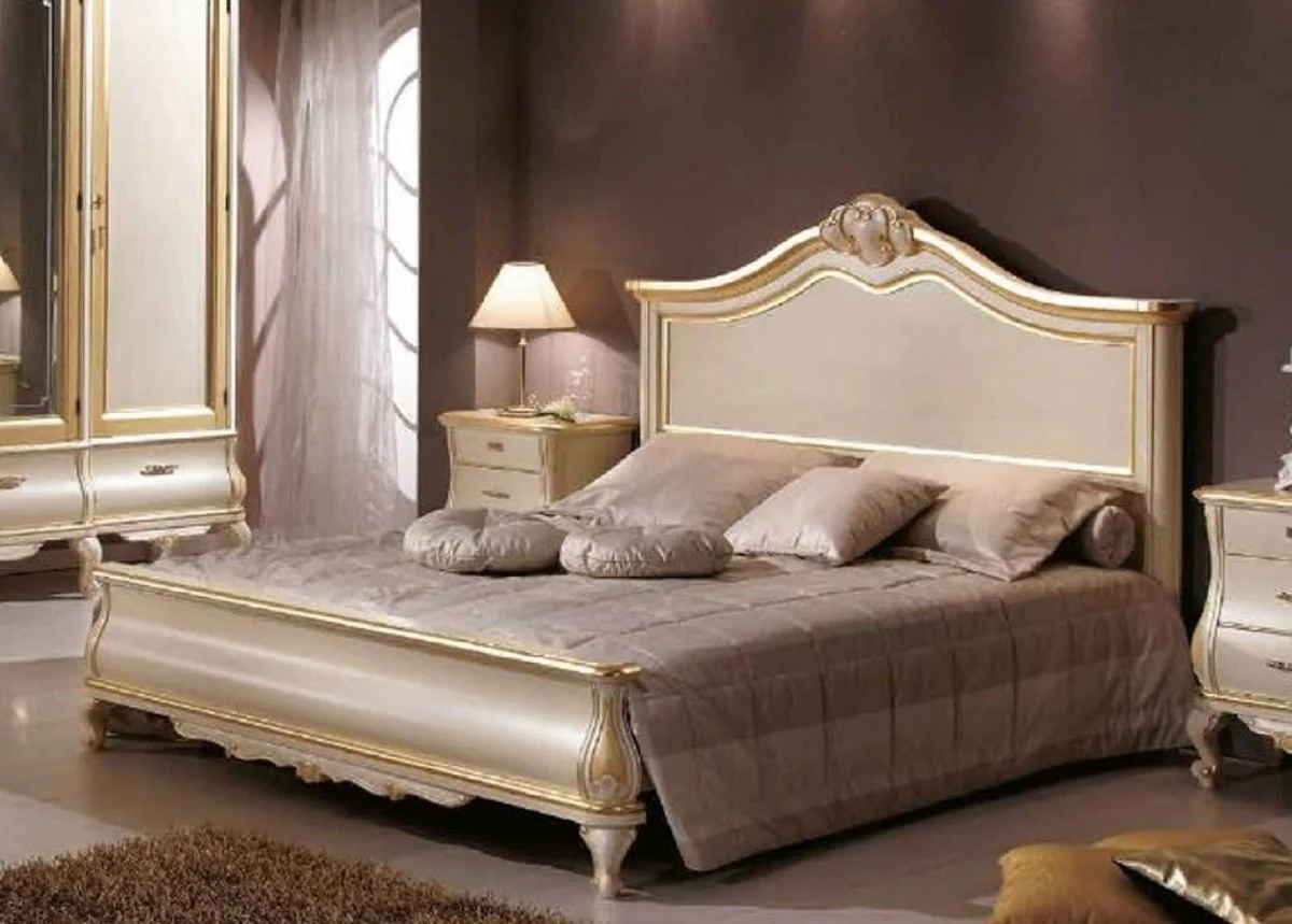 Luxury Baroque double bed cream / gold - Magnificent solid wood bed in Baroque style - Baroque bedroom & hotel furniture - Luxury quality - Made in Italy