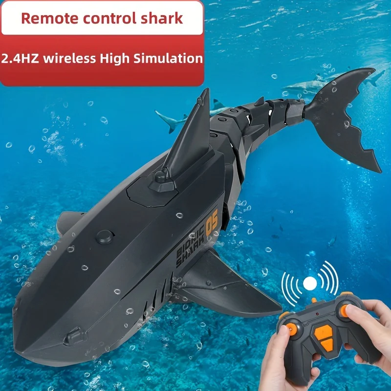 Simulation Elektrische Fernbedienung Licht Hai Wasser Spielen Schaukel Blau Meer Schnellboot Riesen Zahn Hai Mechanische Modell Spielzeug