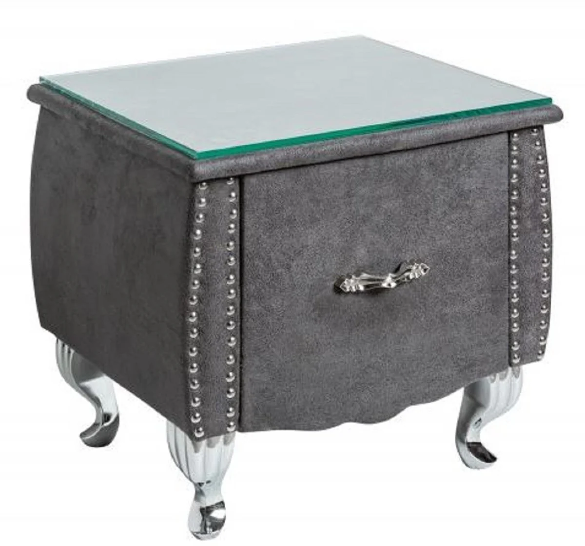 Art Deco bedside table with drawer and glass top antique gray / silver 47 x 41 x H. 45 cm - bedroom furniture