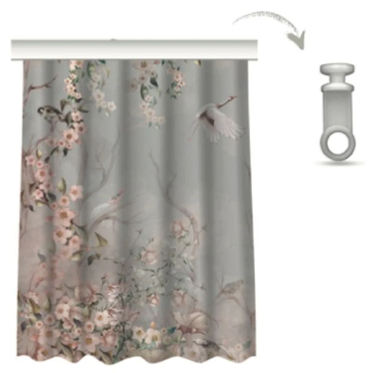 Luxury curtain set birds in the forest light gray / multicolored 250 x H. 290 cm - printed linen & velvet curtains - eyelet curtains - sliding curtains - luxury quality