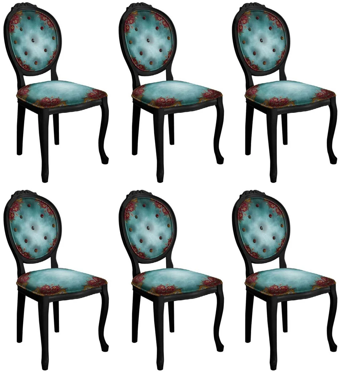 Baroque dining room chair set with elegant design multicolored / black - 6 handmade kitchen chairs in baroque style - baroque dining room furniture