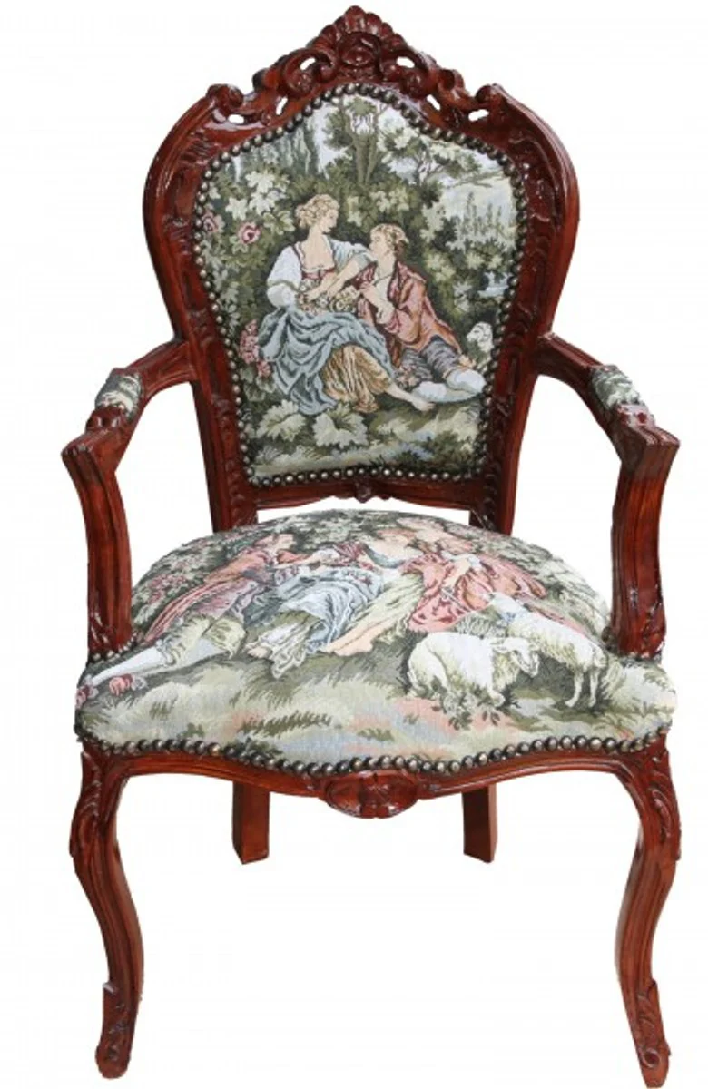 Baroque dining room chair with armrest tapestry Love Story - antique style