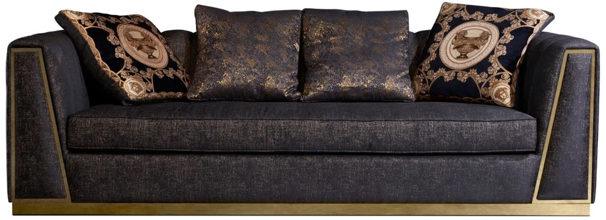 Luxury living room sofa with decorative pillows black / gold 238 x 97 x H. 72 cm - Luxury Furniture